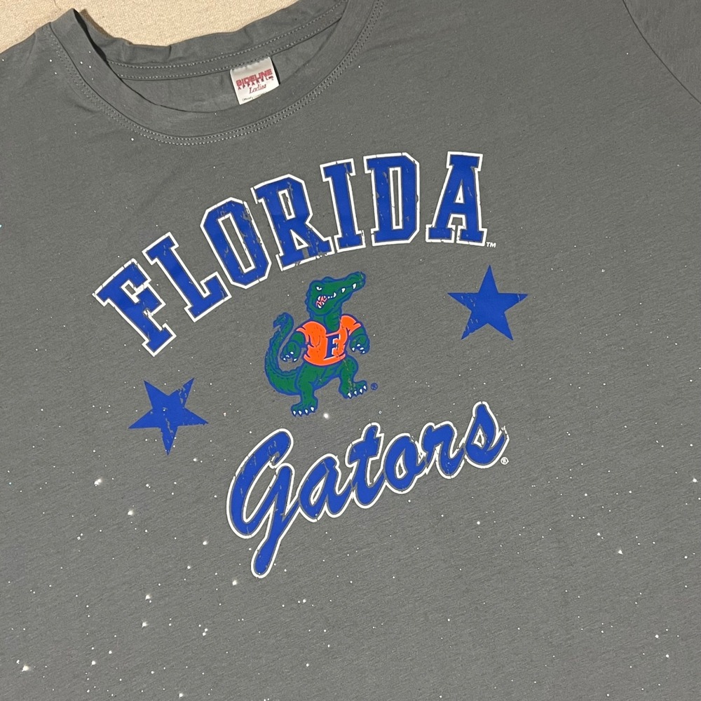 Florida Gators Cropped T-Shirt Gray XL Ladies Sideline Apparel Glitter Splatter